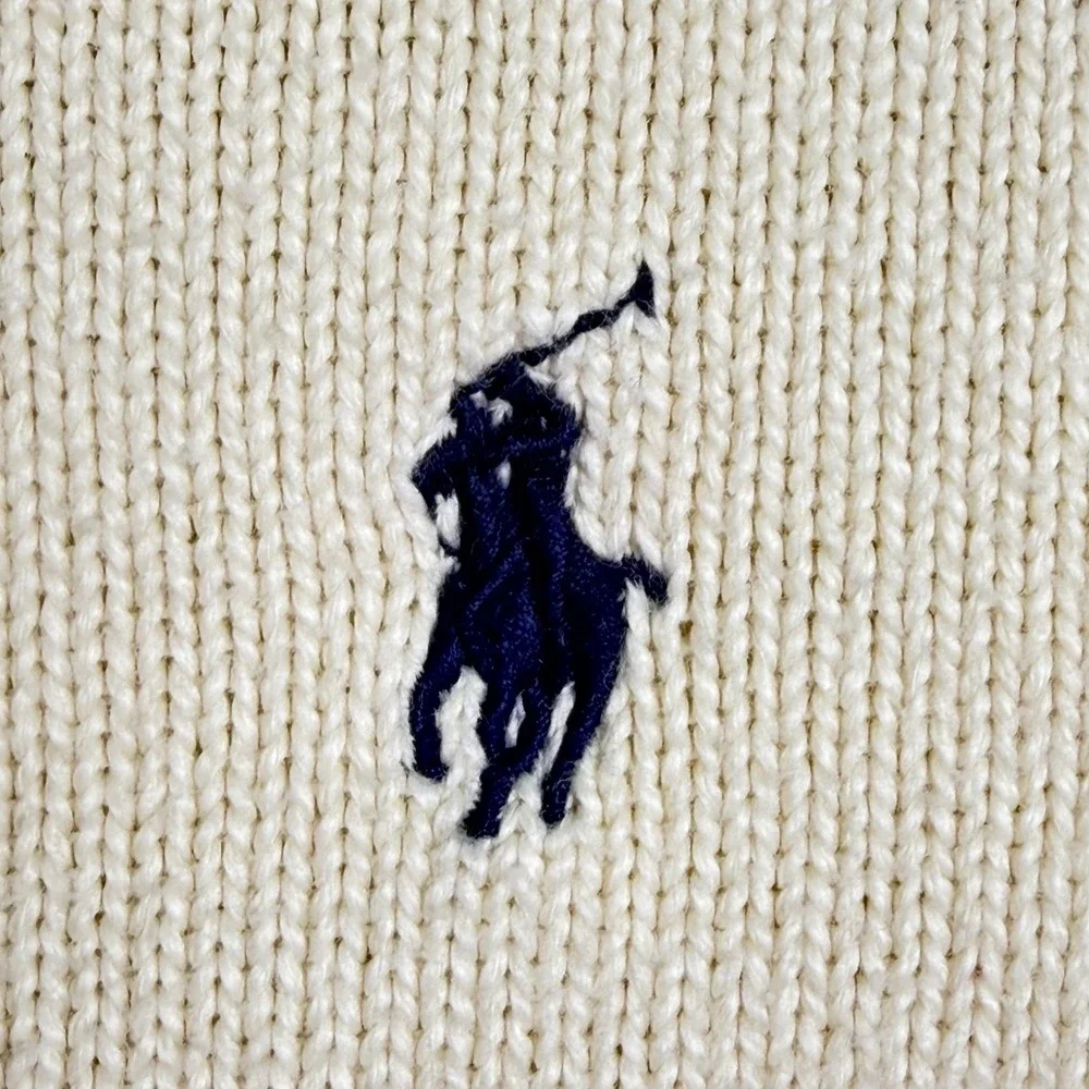 Polo Ralph Lauren Quarter Zip Men XL Cream Ivory Classic Cotton Knit Pullover
